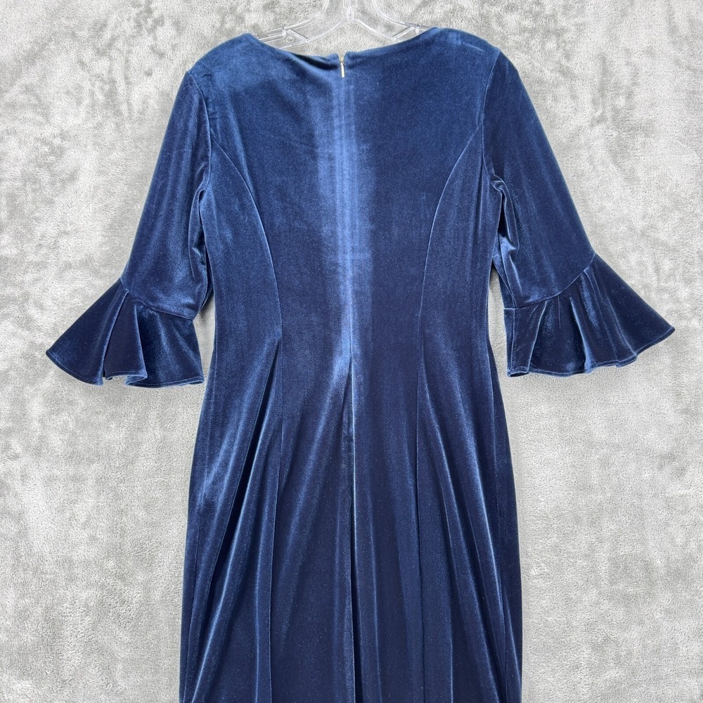 DKNY Dress Womens 6 Velvet Bell Sleeve Sheath Evening Event Career Back Zip Navy - Picture 6 of 13